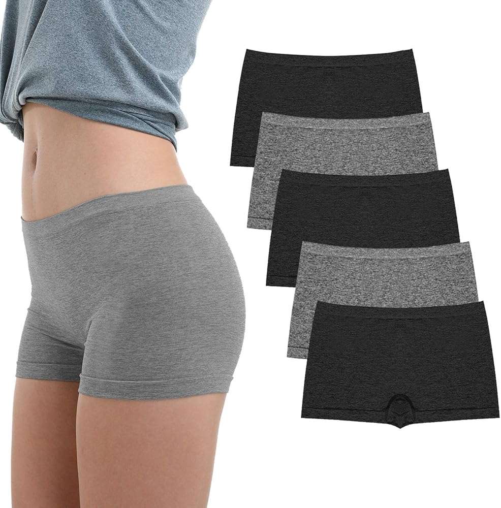 LALESTE Women's Boyshort Underwear Full Coverage Seamless Panties Soft Stretch Boxer Briefs 5 Packs - Image 1