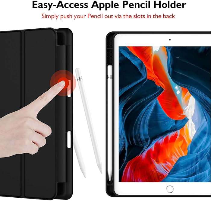 iMieet iPad 9th Generation Case 2021/iPad 8th Generation Case 2020 10.2 Inch with Pencil Holder, iPad 7th Gen 2019 Case with Soft Baby Skin Silicone Back, Auto Wake/Sleep Cover (Black) - Image 2