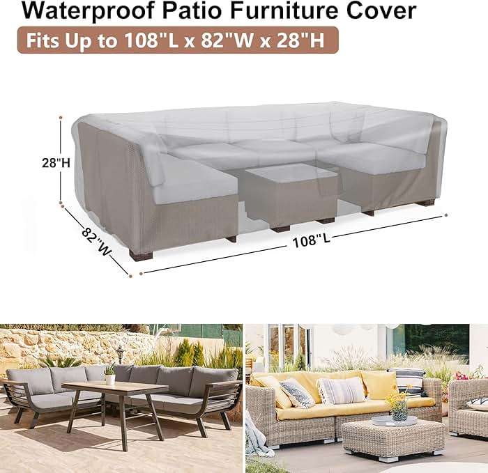 BROSYDA Patio Furniture Covers, Heavy Duty Outdoor Furniture Cover Waterproof, Sectional Sofa Set Covers Table and Chair Set Cover 108" L × 82" W × 28" H - Image 3