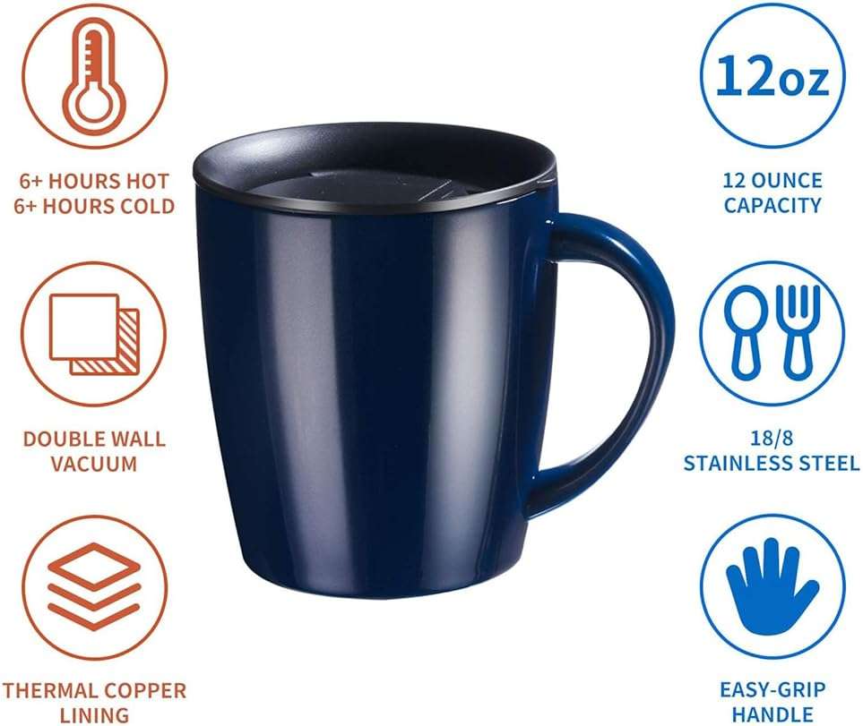 PARACITY Insulated Coffee Mug Stainless Steel Coffee Mug with Lid Handle Double Wall Vacuum Travel Mug Camping Tumbler Cup Men Women 12 oz (Blue) - Image 4