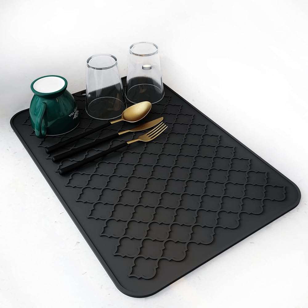 AMOAMI-Dish Drying Mats for Kitchen Counter-Silicone Dish Drying Mat-Kitchen Dish Drying Pad Heat Resistant Mat-Kitchen Gadgets Kitchen Accessories Kitchen Small Appliances(12" x 16", BLACK) - Image 1