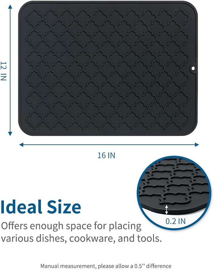 AMOAMI-Dish Drying Mats for Kitchen Counter-Silicone Dish Drying Mat-Kitchen Dish Drying Pad Heat Resistant Mat-Kitchen Gadgets Kitchen Accessories Kitchen Small Appliances(12" x 16", BLACK) - Image 3