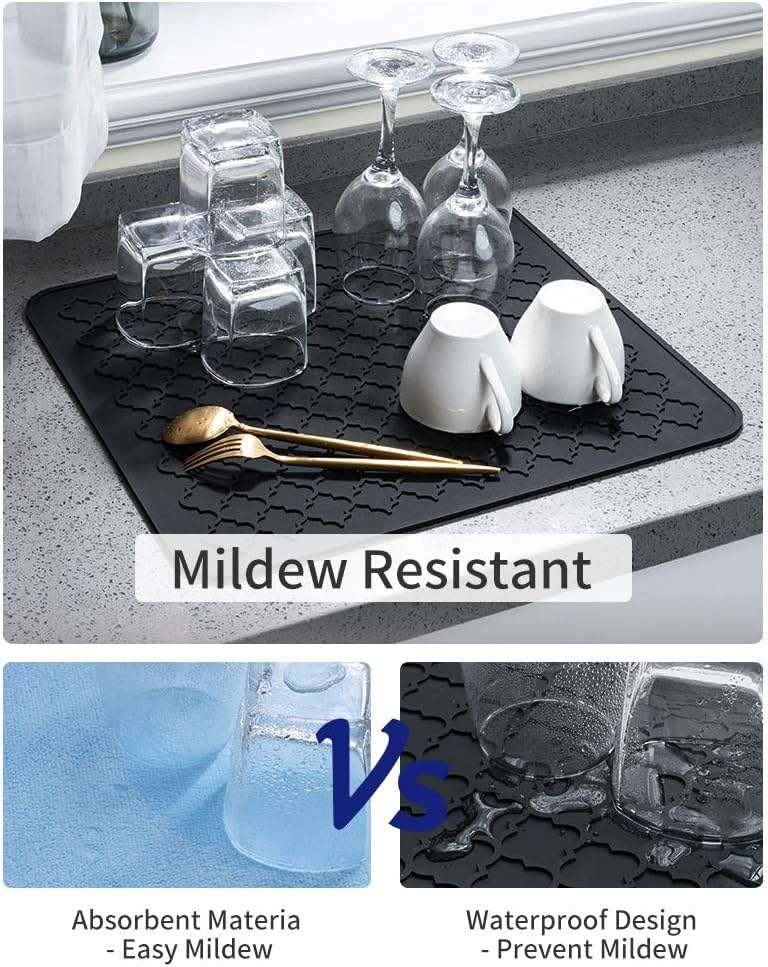 AMOAMI-Dish Drying Mats for Kitchen Counter-Silicone Dish Drying Mat-Kitchen Dish Drying Pad Heat Resistant Mat-Kitchen Gadgets Kitchen Accessories Kitchen Small Appliances(12" x 16", BLACK) - Image 5