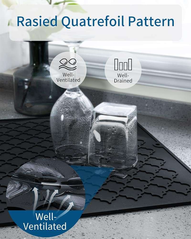 AMOAMI-Dish Drying Mats for Kitchen Counter-Silicone Dish Drying Mat-Kitchen Dish Drying Pad Heat Resistant Mat-Kitchen Gadgets Kitchen Accessories Kitchen Small Appliances(12" x 16", BLACK) - Image 6