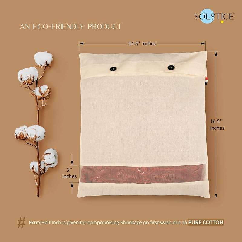 SOLSTICE Cotton Saree Covers, Saree Bags, Clothes Covers for Clothes Storage bag, Travelling, Wardrobe Organizer with Mesh, Window (16 x 14, off white) (Pack of 12) - Image 2