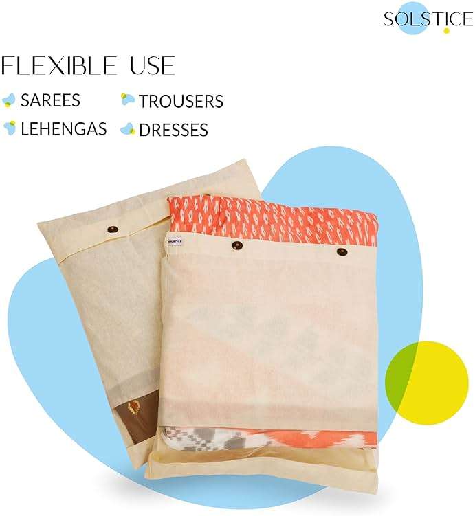 SOLSTICE Cotton Saree Covers, Saree Bags, Clothes Covers for Clothes Storage bag, Travelling, Wardrobe Organizer with Mesh, Window (16 x 14, off white) (Pack of 12) - Image 5