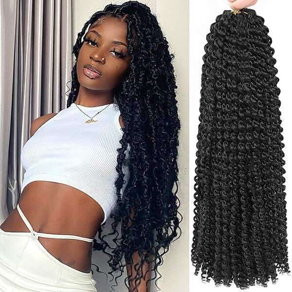 Alrence Passion Twist Hair 24 Inch 8 Packs Water Wave Crochet Hair Curly Braiding Hair For Butterfly Locs Long Bohe Crochet Braids (24 Inch (Pack of 8), 1B#) - Image 1