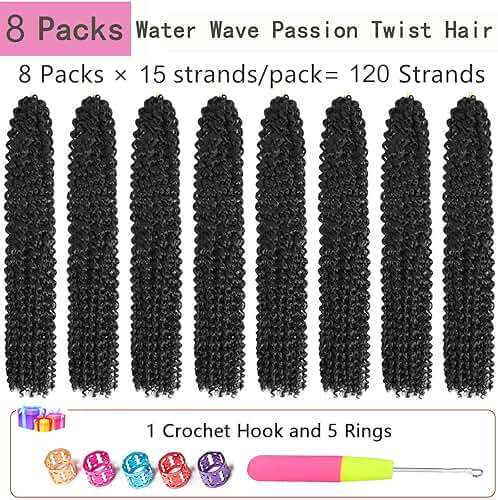 Alrence Passion Twist Hair 24 Inch 8 Packs Water Wave Crochet Hair Curly Braiding Hair For Butterfly Locs Long Bohe Crochet Braids (24 Inch (Pack of 8), 1B#) - Image 2