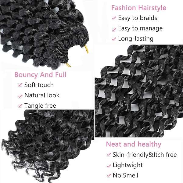 Alrence Passion Twist Hair 24 Inch 8 Packs Water Wave Crochet Hair Curly Braiding Hair For Butterfly Locs Long Bohe Crochet Braids (24 Inch (Pack of 8), 1B#) - Image 3