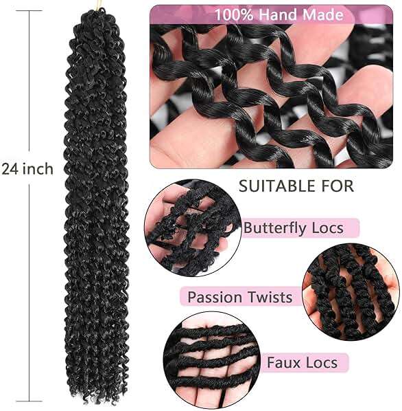 Alrence Passion Twist Hair 24 Inch 8 Packs Water Wave Crochet Hair Curly Braiding Hair For Butterfly Locs Long Bohe Crochet Braids (24 Inch (Pack of 8), 1B#) - Image 4