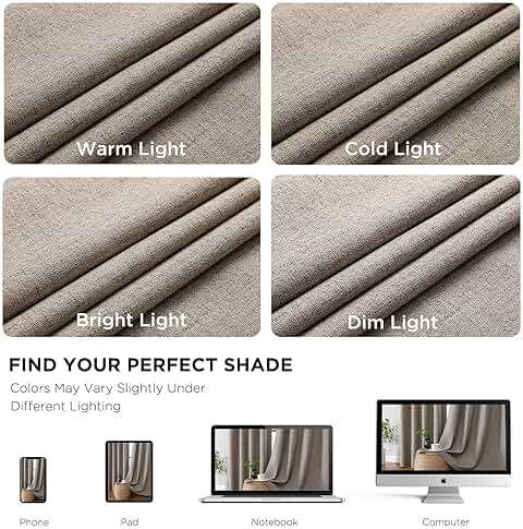 CUCRAF 100% Blackout Window Curtains 84 inches Long 2 Panels Set, Faux Linen Look Thermal Insulated Grommet Drapes, Room Darkening Curtain for Bedroom Living Room(W52 x L84 Inch, Light Khaki) - Image 4