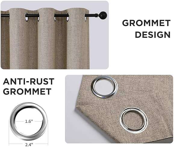 CUCRAF 100% Blackout Window Curtains 84 inches Long 2 Panels Set, Faux Linen Look Thermal Insulated Grommet Drapes, Room Darkening Curtain for Bedroom Living Room(W52 x L84 Inch, Light Khaki) - Image 5
