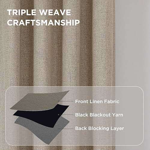 CUCRAF 100% Blackout Window Curtains 84 inches Long 2 Panels Set, Faux Linen Look Thermal Insulated Grommet Drapes, Room Darkening Curtain for Bedroom Living Room(W52 x L84 Inch, Light Khaki) - Image 6