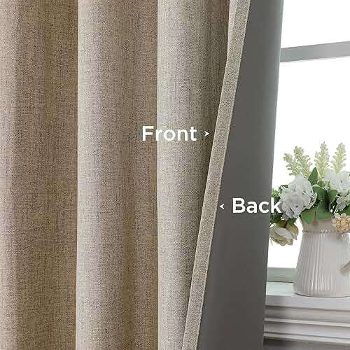 CUCRAF 100% Blackout Window Curtains 84 inches Long 2 Panels Set, Faux Linen Look Thermal Insulated Grommet Drapes, Room Darkening Curtain for Bedroom Living Room(W52 x L84 Inch, Light Khaki) - Image 7