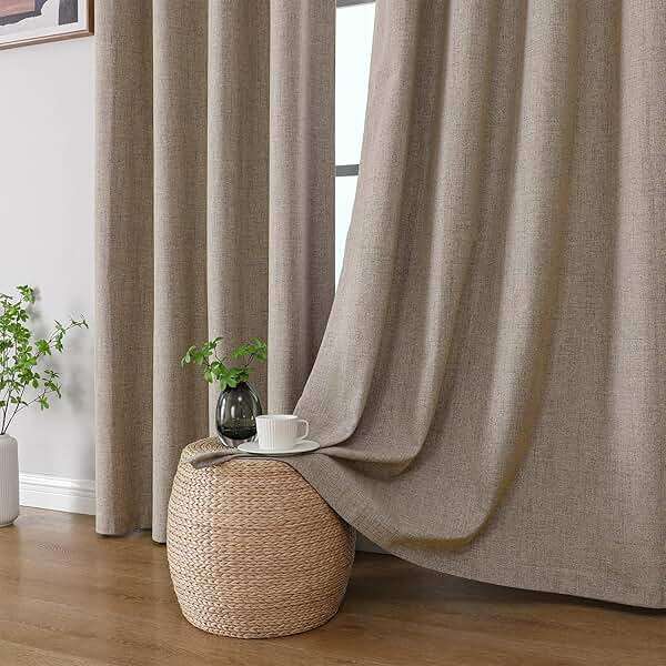 CUCRAF 100% Blackout Window Curtains 84 inches Long 2 Panels Set, Faux Linen Look Thermal Insulated Grommet Drapes, Room Darkening Curtain for Bedroom Living Room(W52 x L84 Inch, Light Khaki) - Image 8
