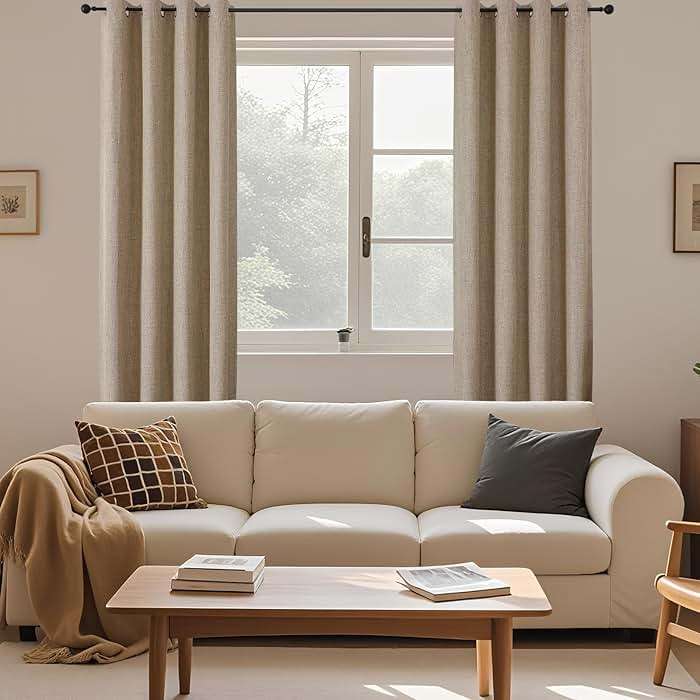 CUCRAF 100% Blackout Window Curtains 84 inches Long 2 Panels Set, Faux Linen Look Thermal Insulated Grommet Drapes, Room Darkening Curtain for Bedroom Living Room(W52 x L84 Inch, Light Khaki) - Image 9