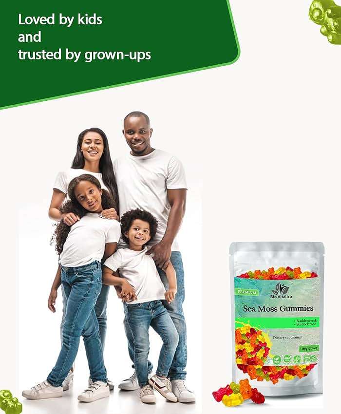 Sea Moss Gummies - Irish sea Moss raw Organic, Bladderwrack, Burdock Root. Contains Sea Moss Gel and Powder. Superfoods for Vegan, Keto and Dr Sebi Diet. Immune Boosting (1, Original) - Image 6