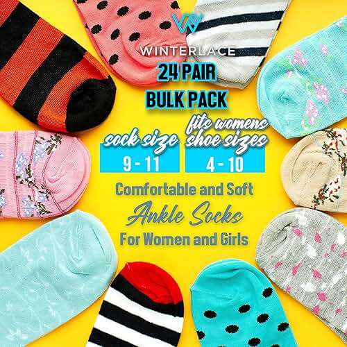 Winterlace 24 Pairs Womens Ankle Socks, Low Cut Colorful Fun Athletic Casual No-Show Teens Bulk Value Pack - Image 2