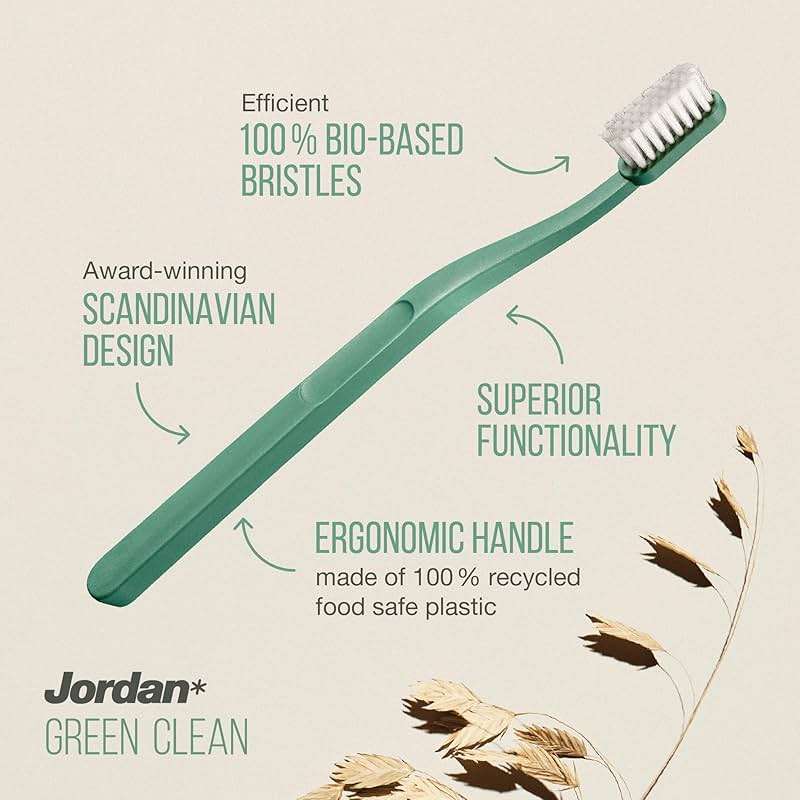 Jordan Green Clean Manual Toothbrush - Sustainable, Scandinavian Design, Soft Bristles, Mixed Colors, 4 Units - Image 2