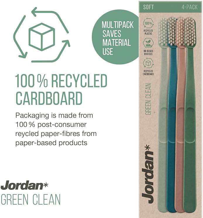 Jordan Green Clean Manual Toothbrush - Sustainable, Scandinavian Design, Soft Bristles, Mixed Colors, 4 Units - Image 3