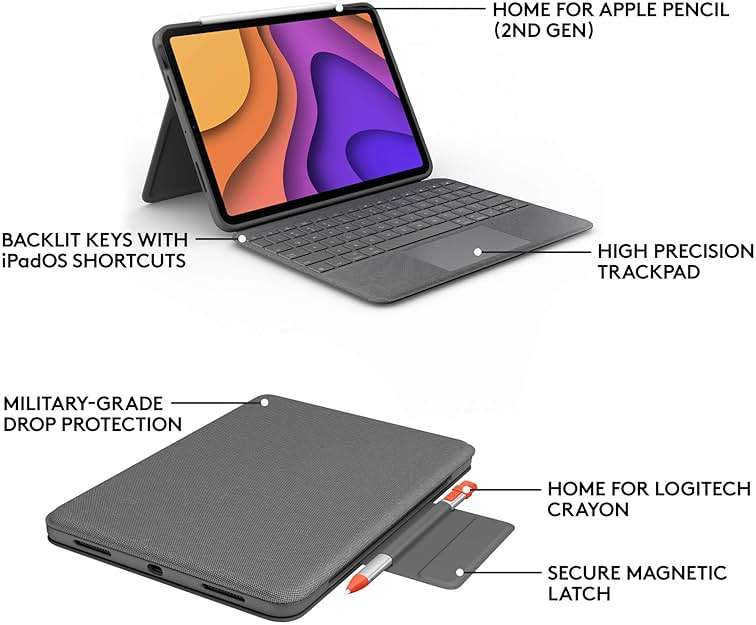 Logitech Folio Touch iPad Keyboard Case with Trackpad and Smart Connector for iPad Air 11-inch (M2 & M3), iPad Air (4th & 5th gen) – Graphite - Image 8