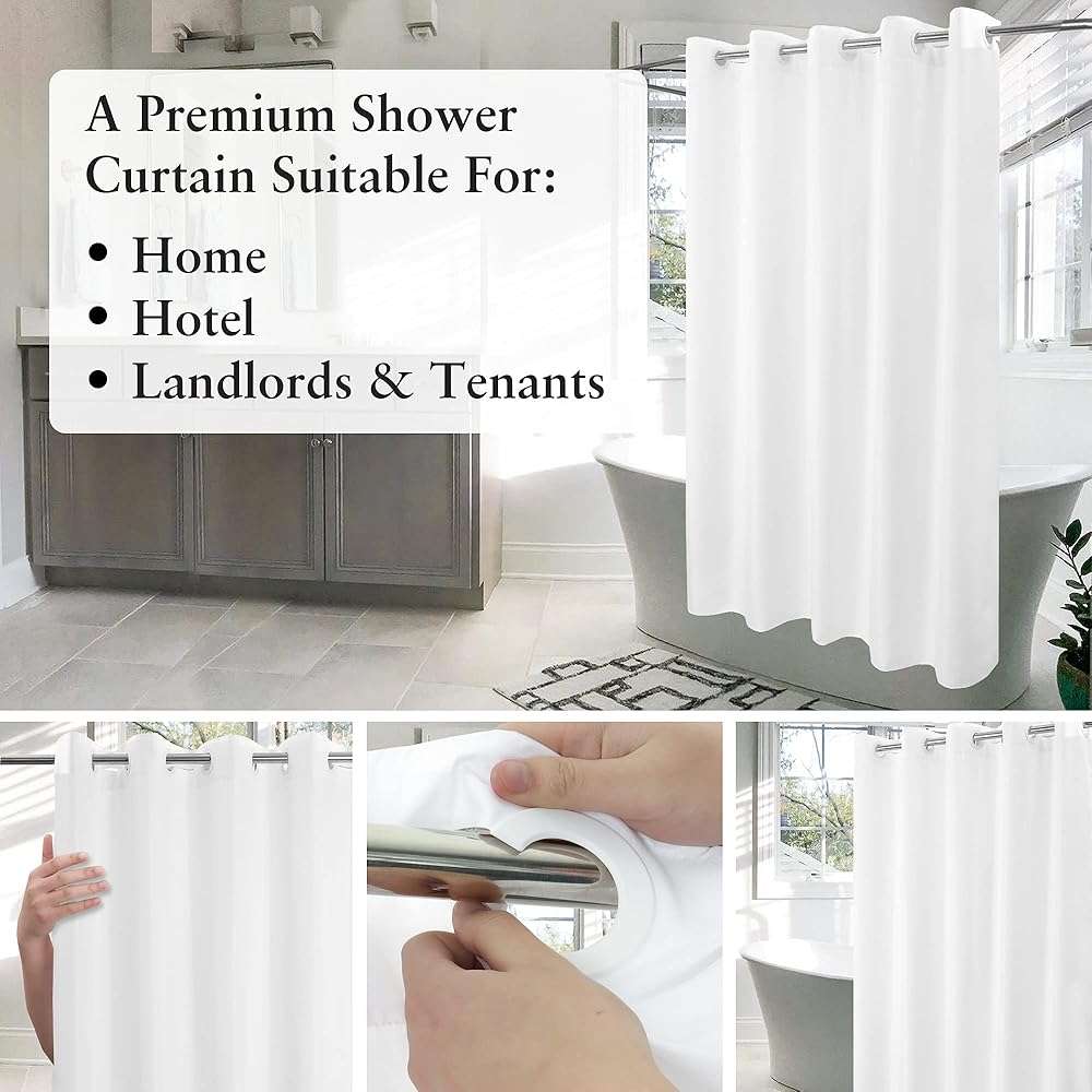 River Dream No Hook Hotel Cloth Shower Curtain Microfiber - Waterproof Soft Washable Fabric Shower Curtain or Liner with Magnets, White, Standard Size - Image 4