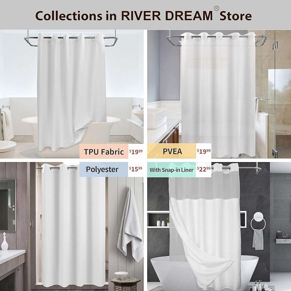 River Dream No Hook Hotel Cloth Shower Curtain Microfiber - Waterproof Soft Washable Fabric Shower Curtain or Liner with Magnets, White, Standard Size - Image 7
