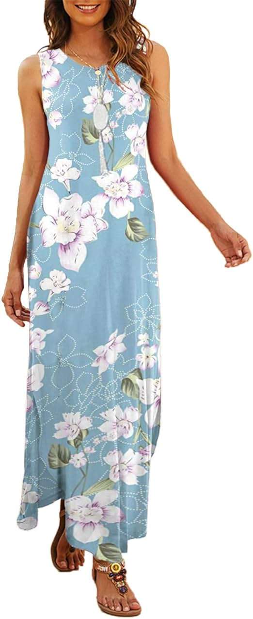 Hount Women's Casual Summer Sleeveless Dress Loose Split Maxi Dresses with Pockets - Image 1