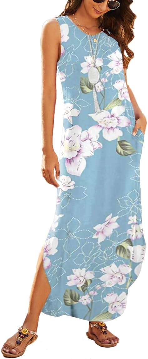 Hount Women's Casual Summer Sleeveless Dress Loose Split Maxi Dresses with Pockets - Image 2