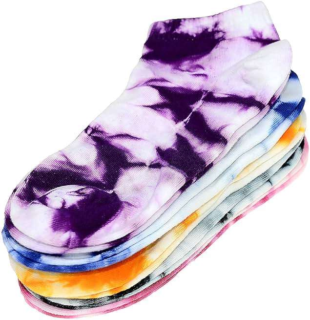 Manimepe 5 Pairs Women's Cotton Tie Dye Ankle Socks - Low Cut Novelty No Show Socks - Image 5