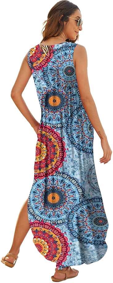 Hount Women's Casual Summer Sleeveless Dress Loose Split Maxi Dresses with Pockets - Image 3