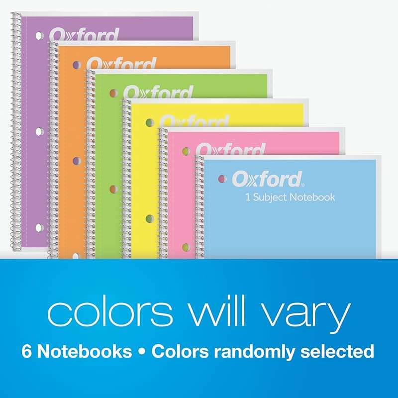 Oxford Spiral Notebook, 1 Subject, College Ruled Paper, 8 x 10-1/2 Inch, Pastel Pink, Orange, Yellow, Green, Blue and Purple, 70 Sheets (63756), Set of 6 - Image 6