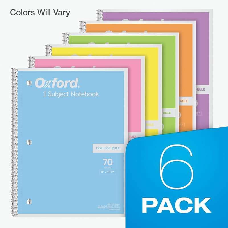 Oxford Spiral Notebook, 1 Subject, College Ruled Paper, 8 x 10-1/2 Inch, Pastel Pink, Orange, Yellow, Green, Blue and Purple, 70 Sheets (63756), Set of 6 - Image 7