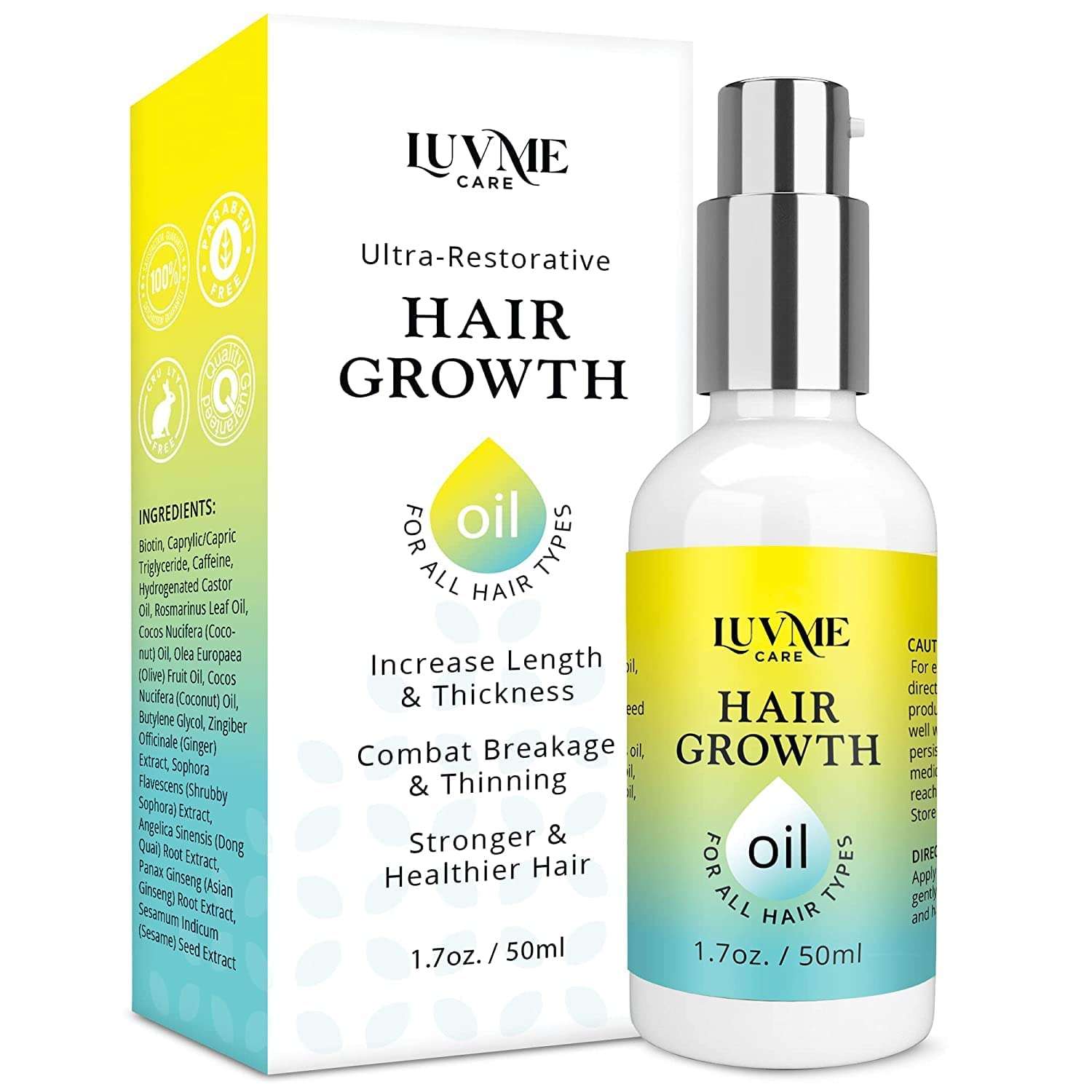 Luv Me Care Biotin Hair Growth Oil Hair Growth Serum for Thicker Longer Fuller Healthier Hair, Prevent Hair Loss & Thinning, All Natural Vitamin Rich Treatment, Women & Men, All Hair Types 1.7 oz - Image 1