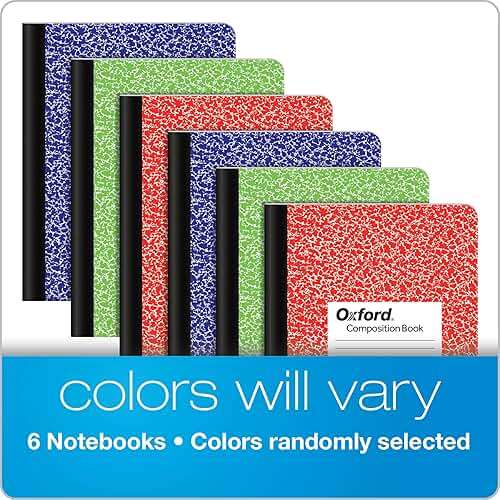 Oxford Composition Notebooks, 6 Pack, Cover Colors Vary, Wide Ruled Paper, 9-3/4 x 7-1/2 Inch School Journals, Assorted Marble Covers, 100 Sheets, per Book (63762) - Image 5