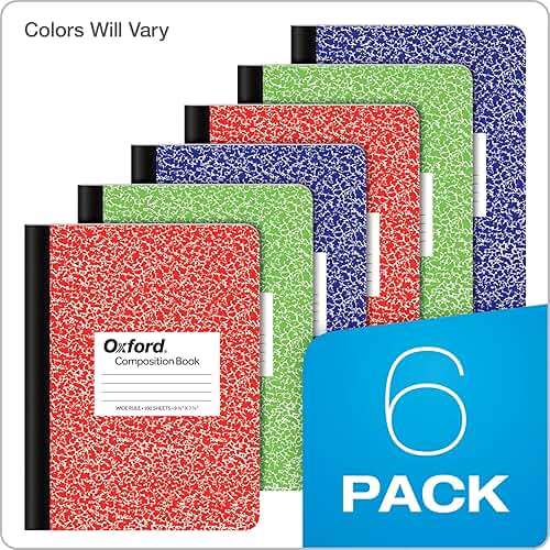 Oxford Composition Notebooks, 6 Pack, Cover Colors Vary, Wide Ruled Paper, 9-3/4 x 7-1/2 Inch School Journals, Assorted Marble Covers, 100 Sheets, per Book (63762) - Image 7
