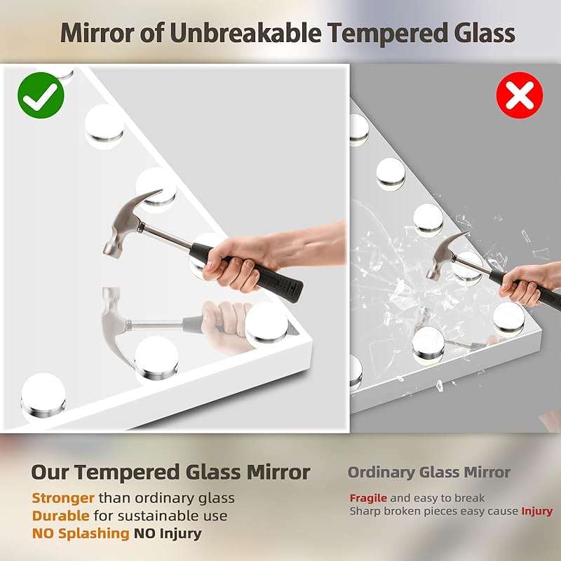 FENCHILIN Vanity Mirror with Lights 32''x23'' Tempered Glass Large Hollywood Mirror with 18 Dimmable Bulbs for Makeup Table/Hanging Bluetooth Speaker Mirror with Touch Screen & USB Charge Port - Image 3