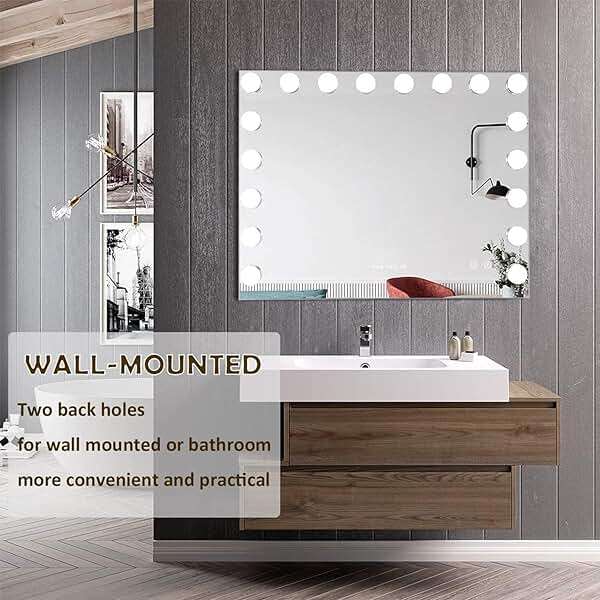 FENCHILIN Vanity Mirror with Lights 32''x23'' Tempered Glass Large Hollywood Mirror with 18 Dimmable Bulbs for Makeup Table/Hanging Bluetooth Speaker Mirror with Touch Screen & USB Charge Port - Image 5