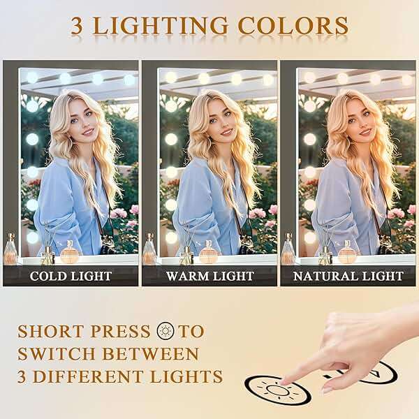 FENCHILIN Vanity Mirror with Lights 32''x23'' Tempered Glass Large Hollywood Mirror with 18 Dimmable Bulbs for Makeup Table/Hanging Bluetooth Speaker Mirror with Touch Screen & USB Charge Port - Image 6