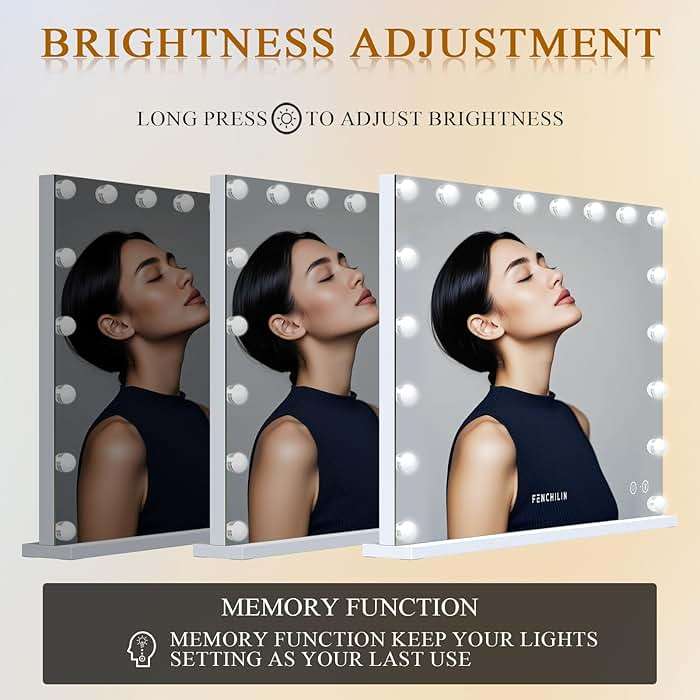 FENCHILIN Vanity Mirror with Lights 32''x23'' Tempered Glass Large Hollywood Mirror with 18 Dimmable Bulbs for Makeup Table/Hanging Bluetooth Speaker Mirror with Touch Screen & USB Charge Port - Image 7