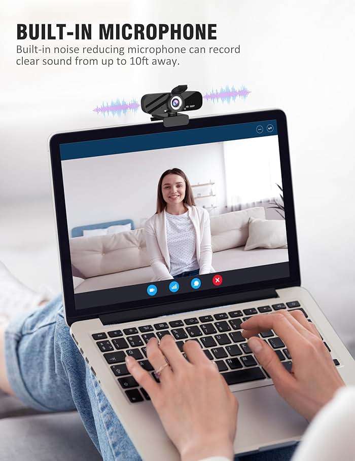 Tewiky Full HD Webcam with Built-in Microphone and Rotatable Tripod, 1080P Video and Wide Angle Camera, Privacy Cover, for Desktop PC or Laptop Computer - Image 3