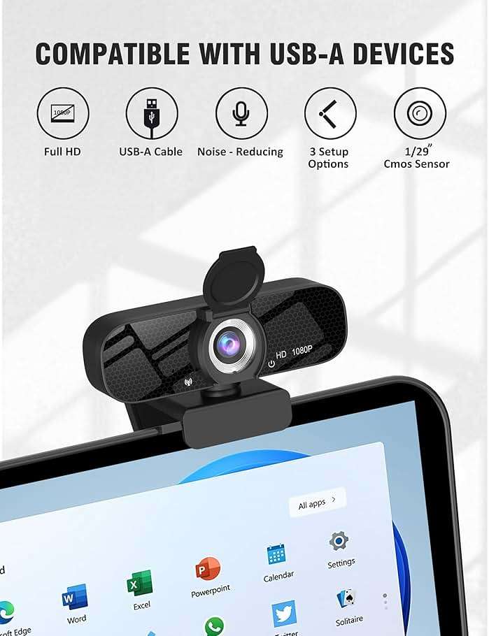 Tewiky Full HD Webcam with Built-in Microphone and Rotatable Tripod, 1080P Video and Wide Angle Camera, Privacy Cover, for Desktop PC or Laptop Computer - Image 4