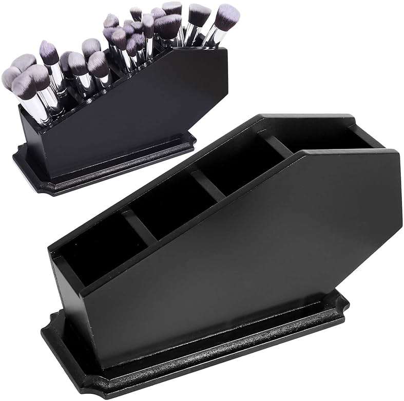 CEFRECO Coffin Brush Holder - Gothic Wooden Makeup Organizer for Vanity - Spooky Halloween Decor for Bathroom, Living Room or Bedroom - Witchy Gifts for Women -Black - 11x6x4 Inches - Image 1