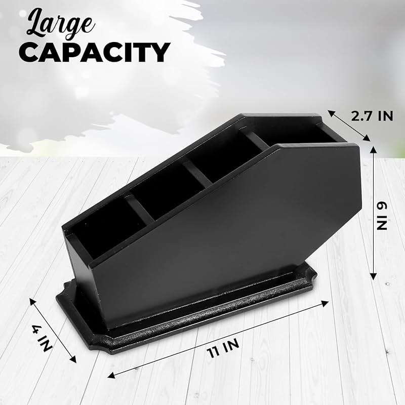 CEFRECO Coffin Brush Holder - Gothic Wooden Makeup Organizer for Vanity - Spooky Halloween Decor for Bathroom, Living Room or Bedroom - Witchy Gifts for Women -Black - 11x6x4 Inches - Image 3