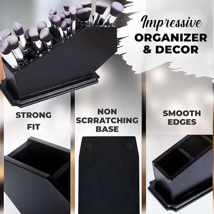 CEFRECO Coffin Brush Holder - Gothic Wooden Makeup Organizer for Vanity - Spooky Halloween Decor for Bathroom, Living Room or Bedroom - Witchy Gifts for Women -Black - 11x6x4 Inches - Image 5