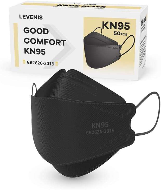 LEVENIS KN95 Face Masks 50 Pack, Breathable Comfortable and Disposable KN95 Mask, Black - Image 1
