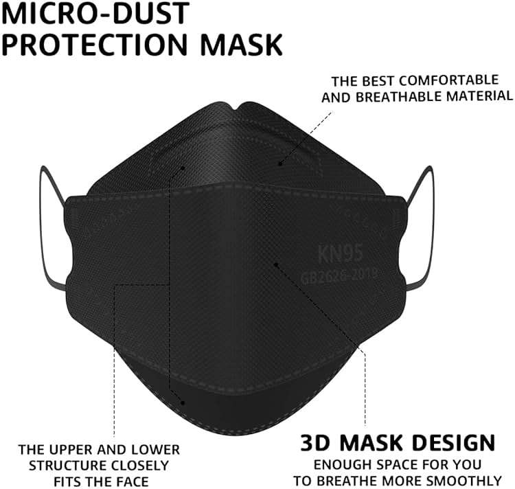 LEVENIS KN95 Face Masks 50 Pack, Breathable Comfortable and Disposable KN95 Mask, Black - Image 3