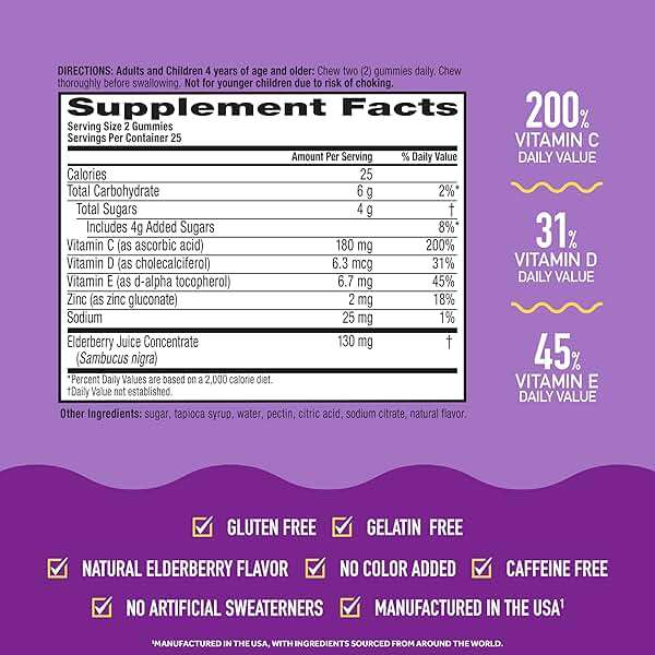Airborne Elderberry + Zinc & Vitamin C Gummies For Adults, Immune Support Vitamin D & Zinc Gummies With Powerful Antioxidant Vitamins C D & E - 50 Gummies, Elderberry Flavor - Image 4