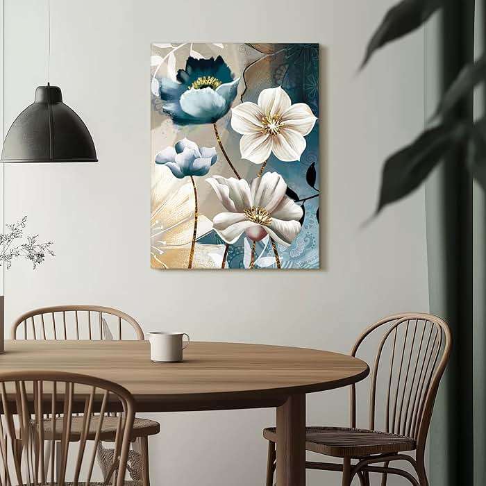 SERIMINO 3 Piece Lotus Flower Canvas Wall Art for Living Room, Blue Floral Picture Wall Decor for Dining Room Bedroom, Art Print Painting for Home Decorations 12"X16" - Image 4