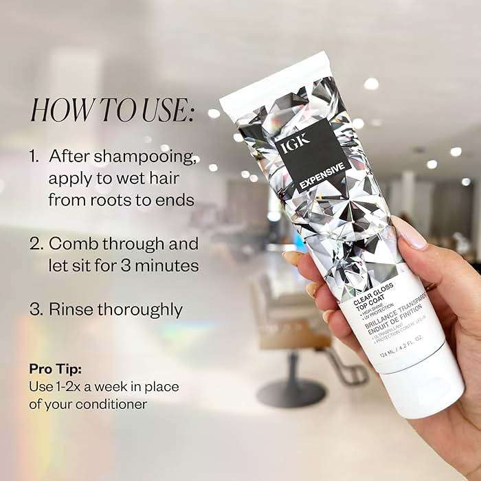 IGK EXPENSIVE Clear Gloss Top Coat | High Shine Gloss Treatment for Soft, Smooth Glass Hair | Revives Color-Treated Hair and Helps Control Frizz | 4.2 Oz - Image 4